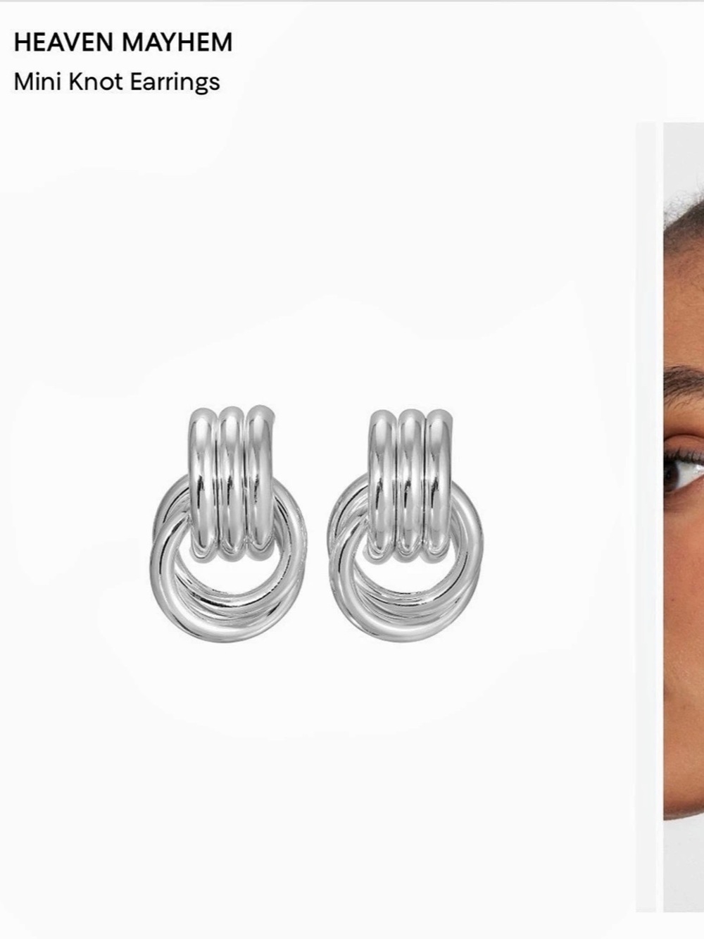 Authentic HEAVEN MAYHEM Mini Knot Earrings Silver Like New
